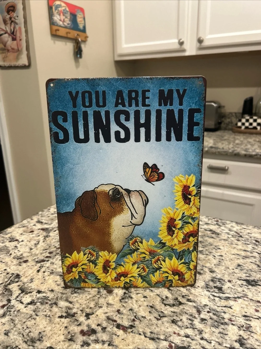 You Are My Sunshine English Bulldog Dog Sunflower Metal  Wall Sign, 12x8